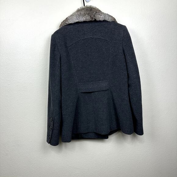 Cole Hann Womens Size 10 Long Sleeve Fur Collar Button Peacoat Pockets - Picture 6 of 9